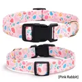 Pink dog collar with Easter rabbit and egg prints, featuring a black buckle and D-ring - Easter Pink Bunny (Single) / S: 1.5*40CM