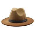 Classic khaki wool fedora hat with wide brim and dark grey leather band with gold stud - M (56-58cm) / Gradient Khaki