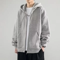 Grauer Herren Kapuzenpullover mit Reißverschluss, lockere Passform aus weichem Baumwollstoff - S / Hellgrau