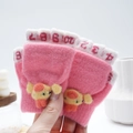 Pink cartoon puppy convertible mittens for children with numbered knit flap design - 3-9 Years / Number Duck-Watermelon Red