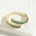Golden spiral ring with double-layered green rectangle zircons and milgrain detailing - Cross Ring - Green Zircon Gold Color