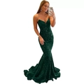 Sparkly dark green sequin fishtail evening gown with sexy sweetheart neckline and slim fit - US size 12 (L) / Tops / Dark Green