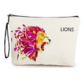 Borsa cosmetica in tela bianca con stampa leone geometrica e cerniera nera - 17*25cm (Lino Fine) / Modello di Leone Geometrico (Stile 1)