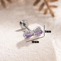 Silver bow stud earring with purple zircon and white stones, 10mm wide size view - Blue-Purple (A266-4)