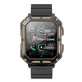 C20PRO smart watch with dark grey case, gold accents, and a black silicone strap - Black Bamboo Pattern