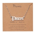 Silver Pisces zodiac necklace with gothic font pendant on a descriptive display card - Silver-Pisces