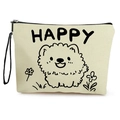 Pochette trucchi in tela beige con motivo cane cartone animato e scritta HAPPY con cinturino - Stile Cane Cartone Animato (Stile) / 17*25cm Lino Fine Con Cinturino da Polso