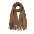 Écharpe d'hiver douce en marron imitation cachemire avec franges sur fond blanc - 70*200cm / Mocha