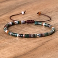 Adjustable hand-woven emperor stone beaded bracelet with multi-color cylinder natural stones - No.39 Indian Agate