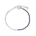 Silver stainless steel paperclip chain bracelet with dark blue round zircon stones - Silver Blue Zirconia Splicing Style (SBP015)