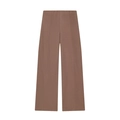 Detailed view of women's brown wide-leg trousers with soft texture and elastic waist - S / Caramel Pants