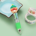 Cartoon Pompompurin 4-color retractable ballpoint pen with green soft grip and transparent body - Christmas Series 8-Green Figure