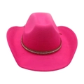 Cappello da cowboy in feltro rosa con fascia in pelle marrone decorata con diamanti - Taglia unica / Rosa Rossa