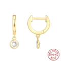 Golden 925 sterling silver hoop earrings featuring a clear round gemstone pendant charm - Gold Round Zirconia / 925 Silver