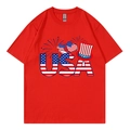 T-shirt rouge en coton avec imprimé cœur drapeau USA, style décontracté et ample - Rouge