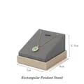 Gray velvet rectangle pendant stand with gold metal base and necklace display detail - Rectangular Pendant Stand