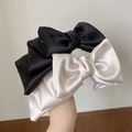 Elegant multi-layered satin bow hair claw clip in champagne and black colors - Creamy White Satin Oversized Top Clip