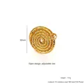 Adjustable 18K gold plated stainless steel spiral textured open ring with 30mm diameter - Gold 30mm Round Plate Ring
