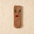 Brown plush Christmas reindeer sock with 3D red nose on beige faux fur background - One Size / Coffee Reindeer