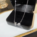 Silver tulip necklace variant with cat-eye stone pendant and cubic zirconia leaves - Tulip Cat Eye Stone Pendant (X1046 Silver)