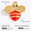 Pendentif abeille or et rouge en acier inoxydable avec strass blancs, 17x18mm - Abeille Rouge et Or(PJ91577B)
