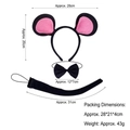 Plush mouse costume set including black ears headband, pink bow tie, and long tail piece - Black Felt Mouse 3-Piece Set