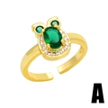 Verstelbare vergulde ring met een ovale smaragd-zirkon en een creatief dierenontwerp - Verstelbaar Open / Stijl A (Kikker/Uil - Groene Zirkonia)