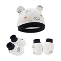 Newborn baby hat socks and mittens set with bear letters print in soft white cotton - Navy Blue Bear 3Pcs Set