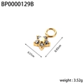 Detail of gold star pendant with black zircon inlays and dimensions of 0.93cm x 0.57cm - BP0000129B-Gold Black Stone Small Flower