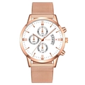 YOLAKO Men's Rose Gold Chronograph Watch with White Dial and Mesh Steel Bracelet - Rose Gold Band White Dial