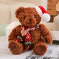 Brown teddy bear plush toy with Christmas hat and festive scarf for holiday gifting - Gift Bag Only (No Bear) / Corresponding Version for Red Xmas Scarf Dark Brown Bear