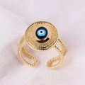 Bague vintage dorée avec motif mystique œil bleu et design double anneau ondulé - Ouvert Réglable / Style Œil Géométrique 2