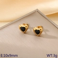 French vintage titanium steel stud earrings with black heart inlay in gold finish - Gold Base - Black Heart (KE118614-HR)