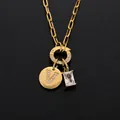 14K gold-plated stainless steel necklace with crystal letter V and zircon charms - Letter V / Gold