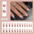 Long ballerina press-on nails with brown marble patterns and nude base set details - W374 Fingertip Smudge (Glue Type)