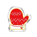 Macro shot of stainless steel Christmas mitten cookie cutter with festive red and white design - Mitten 7086