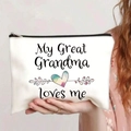 Close-up of white canvas bag with Great Grandma print held against a pink background - My Great Grandma Loves Me White (jiaying0040)