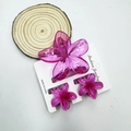 Three-piece purple plumeria flower hair claw set with transparent and matte finishes - Transparent Plum Red Set (with Card)