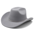 Close-up of grey felt western hat featuring a wide brim and sparkling rhinestone band - M (56-58cm) / Gray