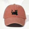 Berretto da baseball in cotone lavato arancione mattone con ricamo di gatto nero unisex - Taglia unica / Arancione