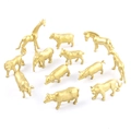 Set di 12 figurine di animali della foresta dorati in miniatura con leone e giraffa - Set di 12 Animali Simulati Versione Oro (745-2)