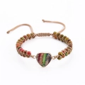 Detail of hand-woven bracelet with heart stone pendant and colorful natural beads - Colorful Imperial Stone Style (款式-02)