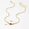 Golden stainless steel snake chain necklace with black oval agate stone pendant - Streamlined Black Gemstone (D1452) / Gold