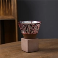 Japanese style stoneware mug with red and yellow kiln-turned glaze on a square clay base - 200ml / Multi-Color