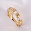Elegant gold plated heart geometric ring with sparkling rectangular and round cubic zirconia - White Stackable Style (White Zircon)