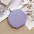 Mini round purple lychee texture coin purse with golden zipper and keychain hook - Purple
