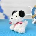 Detailed macro shot of fluffy white Westie dog plush keychain with a red striped scarf - Ball Chain / 13cm / White (Red Scarf)