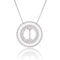 Silver plated necklace with round pendant featuring letter I and zircon stones - Silver/Letter I
