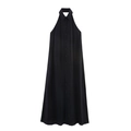 Elegant black halter neck maxi dress with single-breasted buttons and A-line silhouette - XS