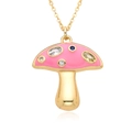 Detail of mushroom pendant featuring pink enamel and colorful zircon stone inlay - Pink